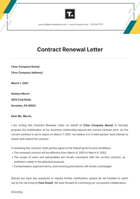 work contract renewal letter sample