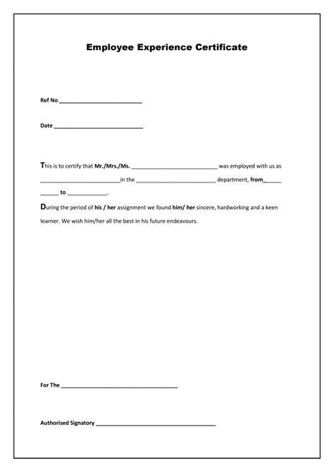 Work Experience Certificate Format
