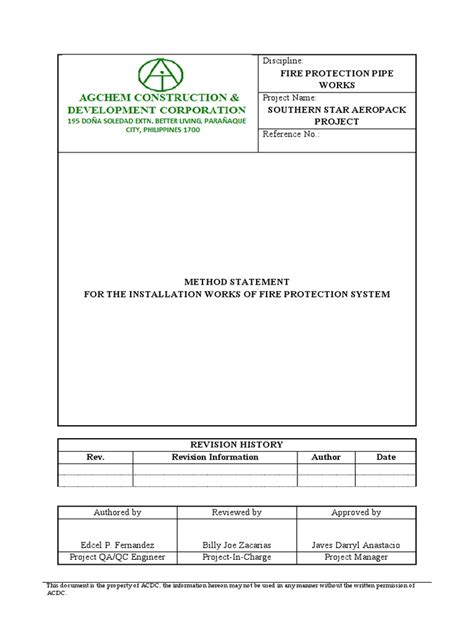 Work Method Statement For Fire Protection System