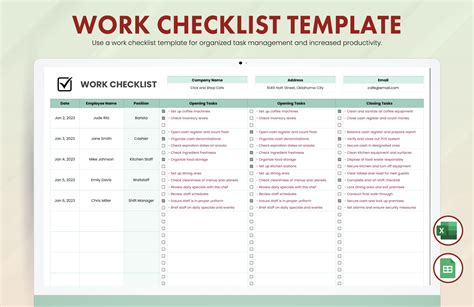 Work Procedure Checklist Template Excel