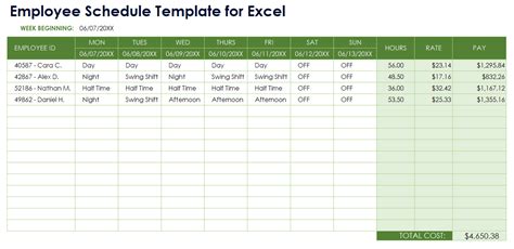 Work Schedule Sample Excel