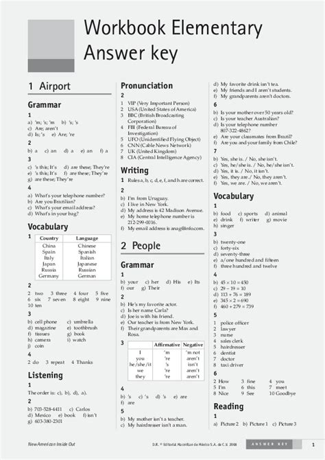 Workbook Answer Key