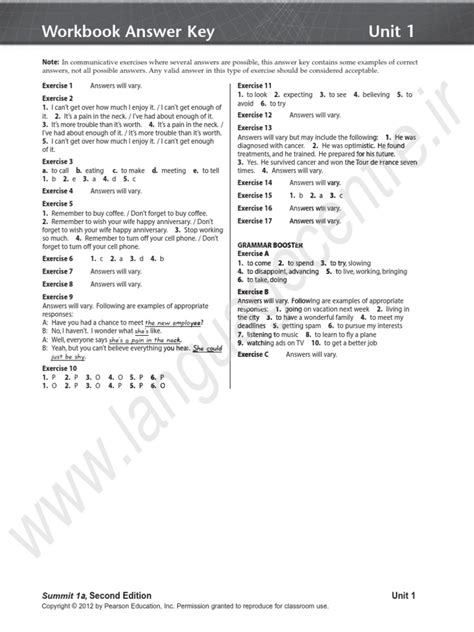 Read Online Workbook Answer Key Summit 1A Unit 6 
