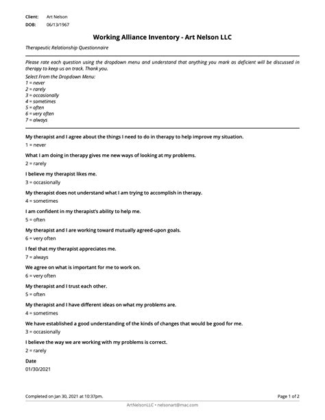 working alliance inventory questions