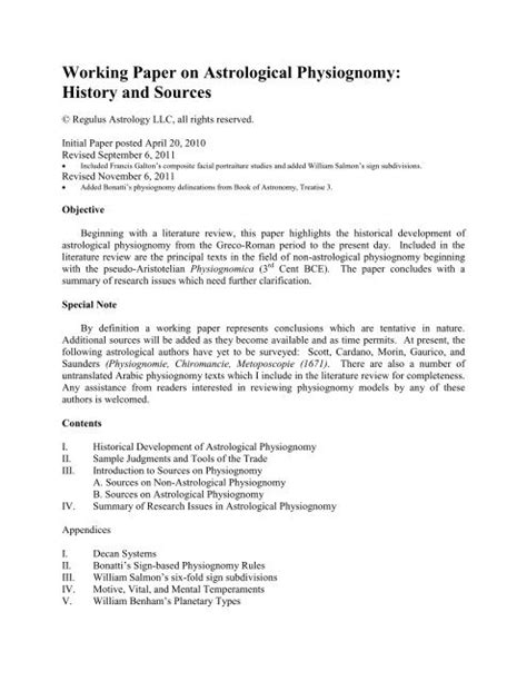 Download Working Paper On Astrological Physiognomy History And Sources 621385 Pdf 