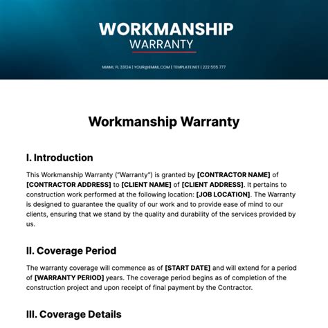 Workmanship Warranty Example