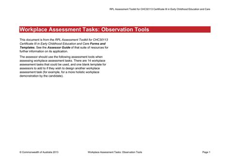 Workplace Assessment Tasks Observation Tools