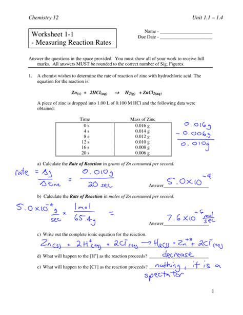 Worksheet 1 1 Measuring Reaction Rates Studylib Net Measuring Worksheet 1 Answer Key - Measuring Worksheet 1 Answer Key
