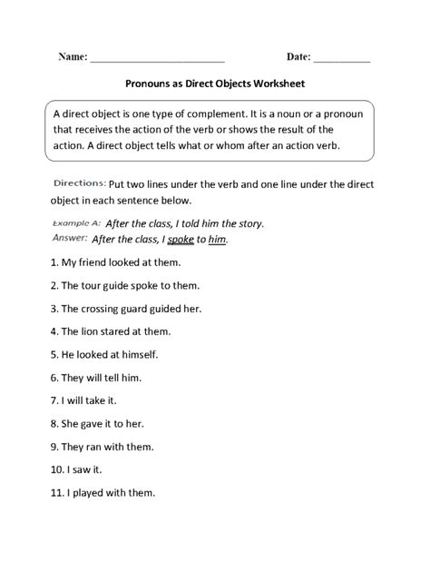Worksheet 2 Direct Object Pronouns Answer Key Or Pronouns Worksheet With Answers - Pronouns Worksheet With Answers