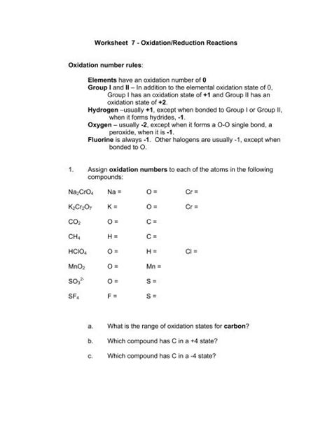 Worksheet 7 Oxidation Reduction Reactions Pdf Ebook And Worksheet Oxidation Numbers Answers - Worksheet Oxidation Numbers Answers