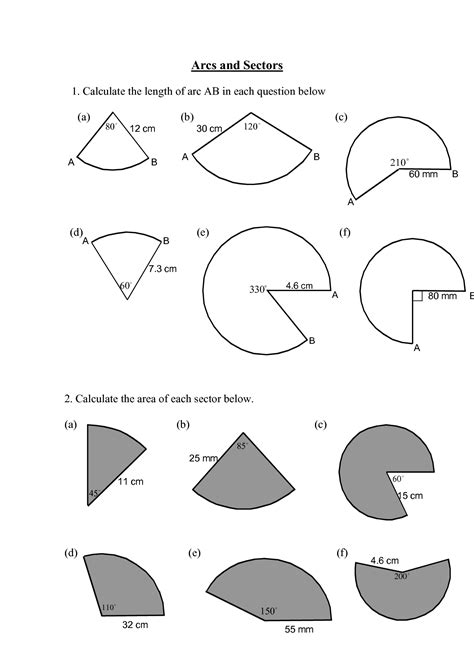 Worksheet Area Of Circles And Sectors Geometry Printable Arcs And Sectors Worksheet Answers - Arcs And Sectors Worksheet Answers