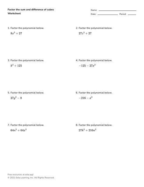 Worksheet Factoring Sum And Difference Of Cubes Sum And Difference Of Cubes Worksheet - Sum And Difference Of Cubes Worksheet