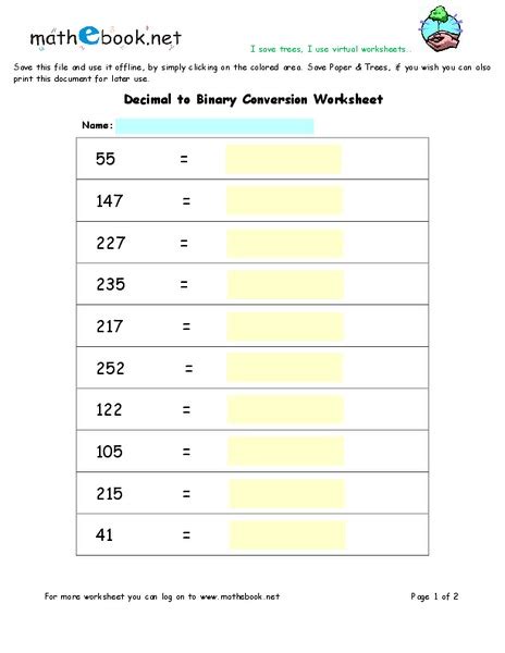 Worksheet For Decimal To Binary Conversion Binary Conversion Worksheet - Binary Conversion Worksheet