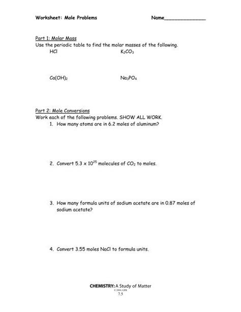 Worksheet Mole Mole Problems Name Gpb