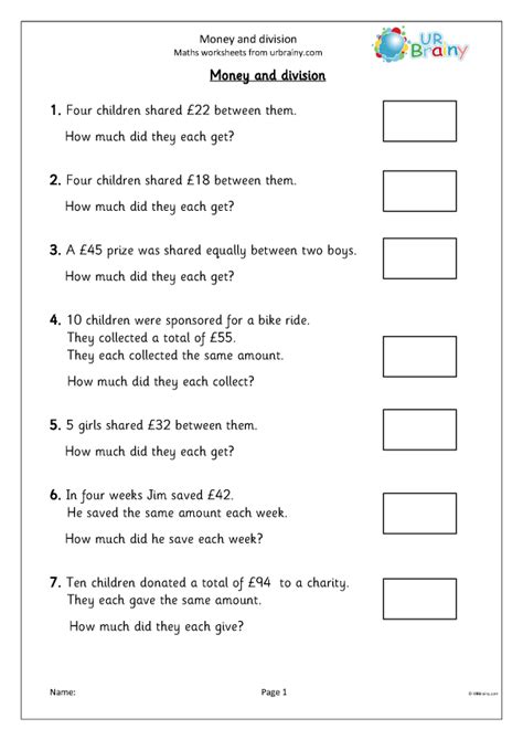Worksheet On Division Of Money Word Problems On Money Division Worksheet Grade 5 - Money Division Worksheet Grade 5
