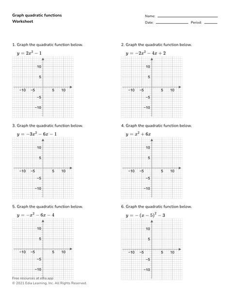 Worksheet On Graphing Quadratic Functions