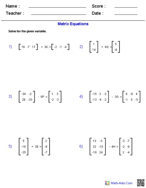 Worksheet On Matrix Solving Matrix Equations Worksheet Answers Solving Matrix Equations Worksheet - Solving Matrix Equations Worksheet