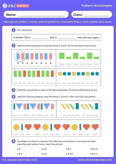 Worksheet On Pattern For Class 3