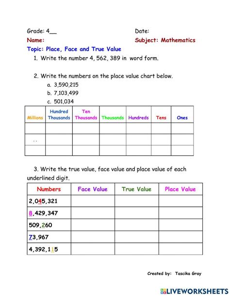 Worksheet On Place Value And Face Value Place Place Value And Face Value Questions - Place Value And Face Value Questions