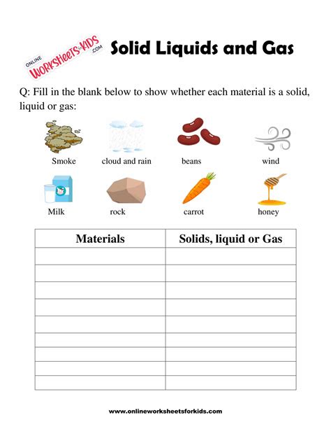 Worksheet On Solids Liquids And Gases Various Types Solids Liquids And Gases Worksheet Answers - Solids Liquids And Gases Worksheet Answers