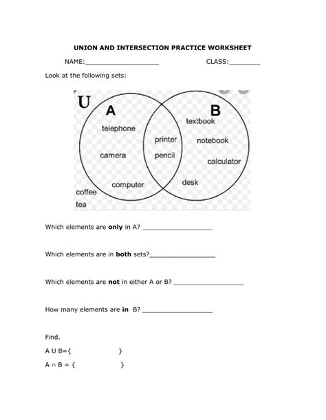 Worksheet On Union And Intersection Of Sets Math Union And Intersection Of Sets Worksheet - Union And Intersection Of Sets Worksheet