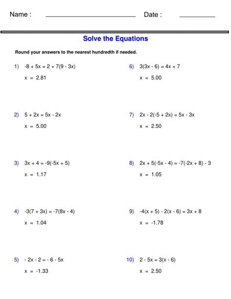 Worksheet Solving Equations With Variables On Both Sides