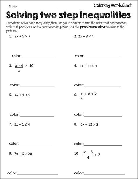 Worksheet Solving Two Step Inequalities Pre Algebra Printable Solve Two Step Inequalities Worksheet - Solve Two Step Inequalities Worksheet