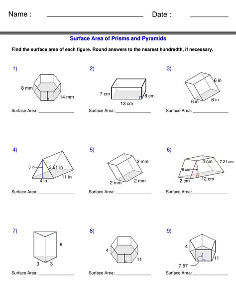 Worksheet Surface Area Of Prisms