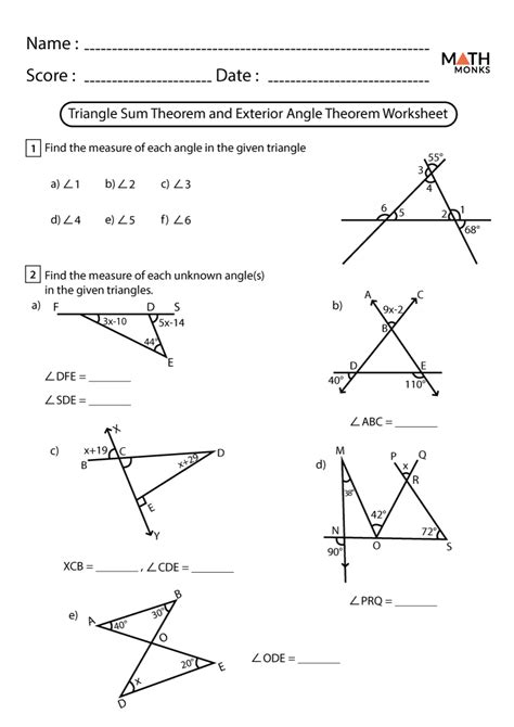 Worksheet Triangle Sum And Exterior Angle Theorem Answer Angle Sum Worksheet - Angle Sum Worksheet