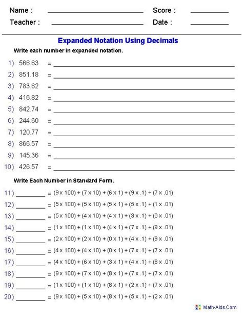 Worksheet Whole Numbers Number Systems Expanded Form Write Numerical Expressions Worksheet - Write Numerical Expressions Worksheet