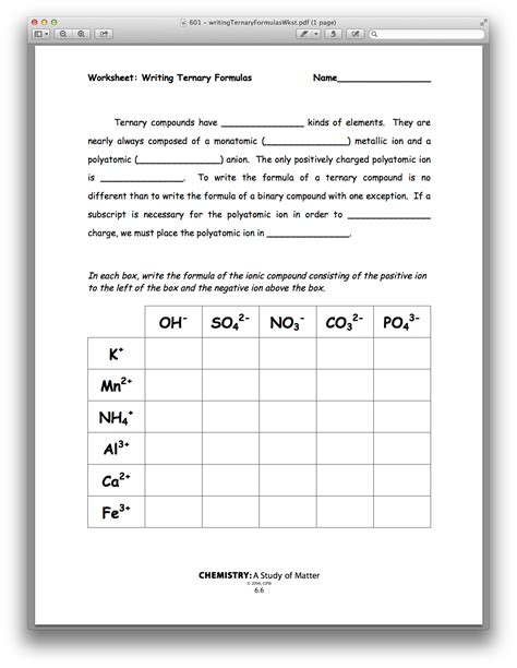 Worksheet Writing Ternary Formulas Answer Key Worksheet Chemical Formula Writing Worksheet Answers - Chemical Formula Writing Worksheet Answers