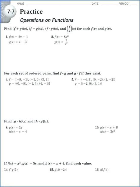 Download Worksheet 9 4A Function Operations Answer Key 