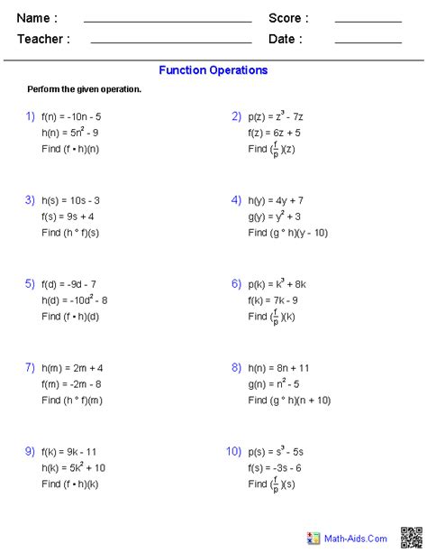 Download Worksheet 9 4A Function Operations Answer Key 