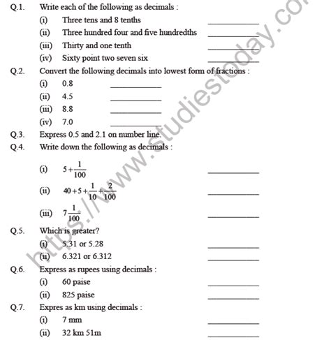 Worksheets For Class 6 Decimals Studiestoday Decimal Worksheet For 6th Grade - Decimal Worksheet For 6th Grade