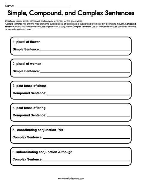 Worksheets For Compound And Complex Sentences