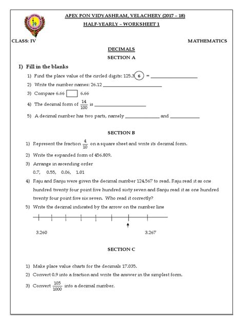 Worksheets For Std Iv Maths Find Teacher Post Unit Ix Worksheet 1 - Unit Ix Worksheet 1
