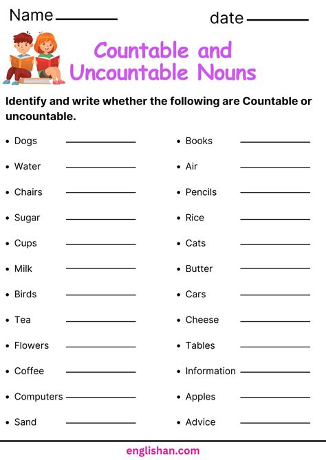 Worksheets On Countable And Uncountable Nouns