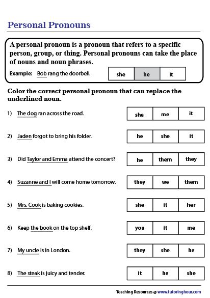 Worksheets Personal Pronouns Tutoring Hour 1st Grade Personal Pronouns Worksheet - 1st Grade Personal Pronouns Worksheet