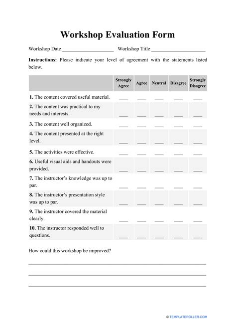 Workshop Evaluation Form Templates