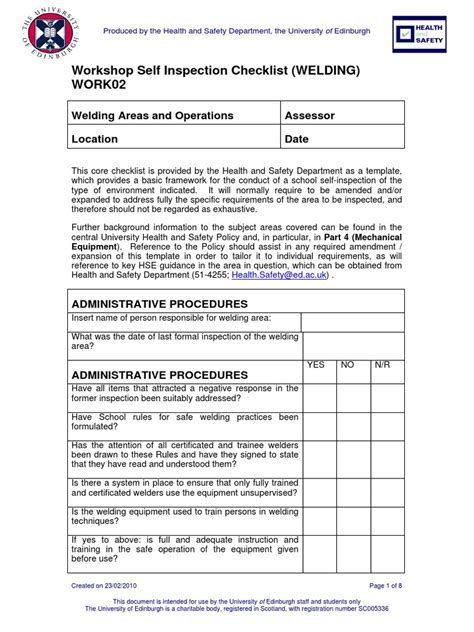 Workshop Self Inspection Checklist Welding Work02