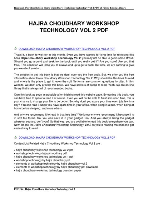 workshop technology 2 by hajra choudhary