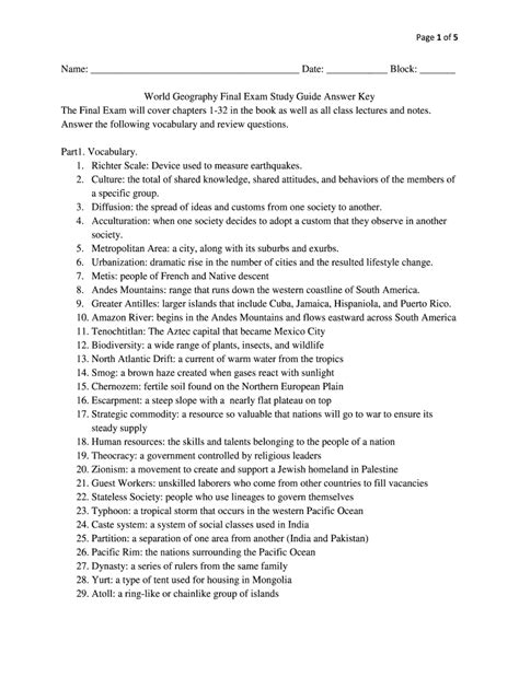 world geography final exam question and answer