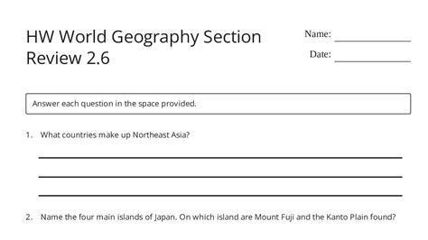 World Geography Section Review Answer Key