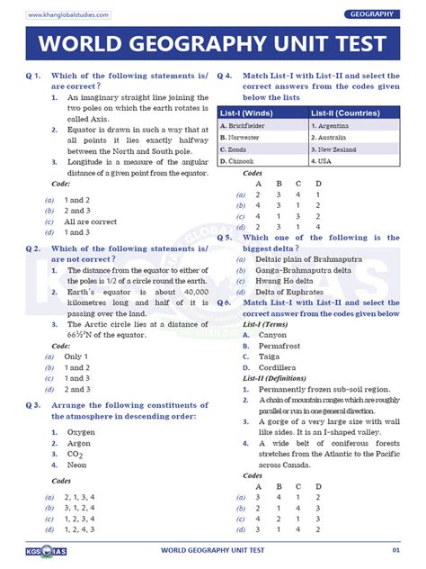 World Geography Unit 2 Test Answers