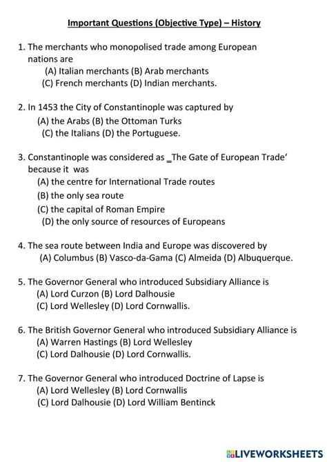World History Objective Type Question And Answers