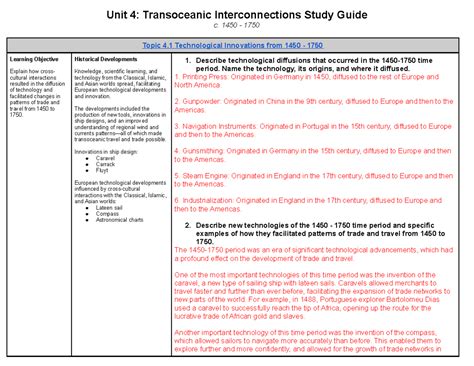 World History Unit 4 Study Guide Answers