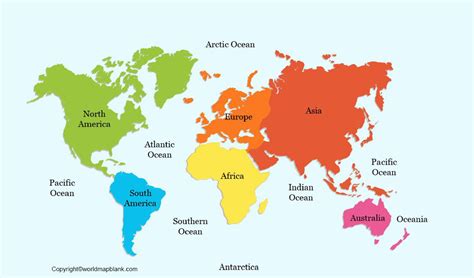 World Map With Continents And Oceans Printable