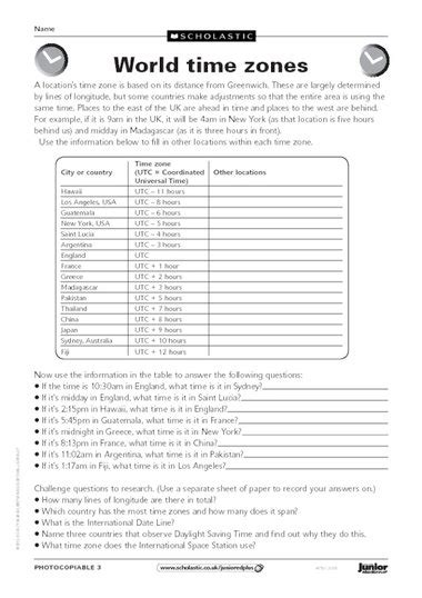 World Time Zones Worksheet Education Com Time Zone Worksheet Printables - Time Zone Worksheet Printables
