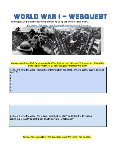 World War 1 Pbs Webquest Answer Key