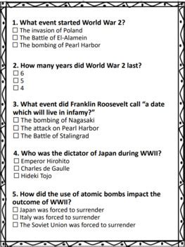World War Two Multiple Choice Questions
